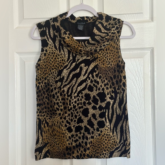 West End- Animal Print Cowl Neck Top- size small - Picture 2 of 5